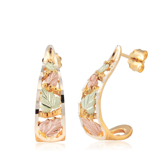 10K yellow gold graduated leaf and grape j hoop earrings by Landstrom's Black Hills Gold