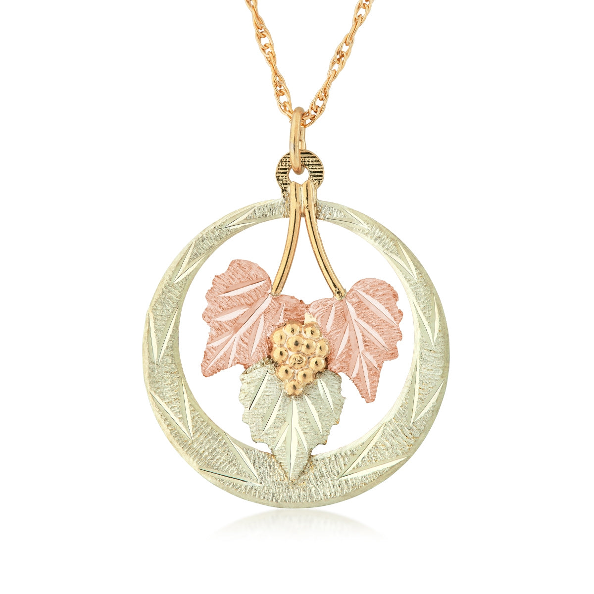 10K yellow gold triple leaf textured open circle pendant by Landstrom's Black Hills Gold