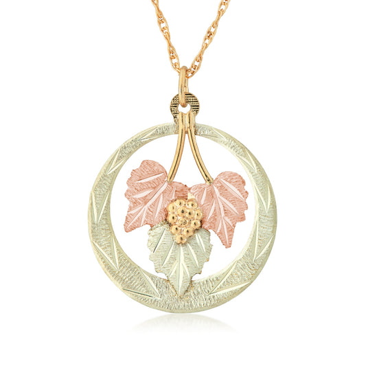 10K yellow gold triple leaf textured open circle pendant by Landstrom's Black Hills Gold