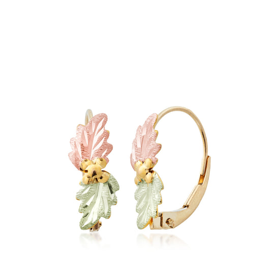 10K yellow gold double leaf and grape hoop earrings by Landstrom's Black Hills Gold