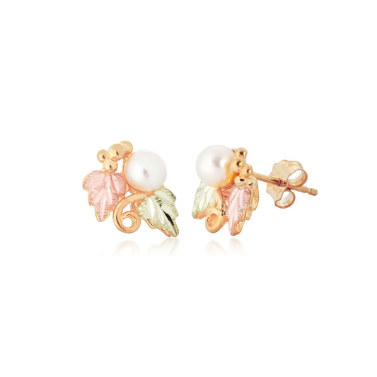 10K yellow gold cultured freshwater pearl curled grapevine earrings by Landstrom's Black Hills Gold