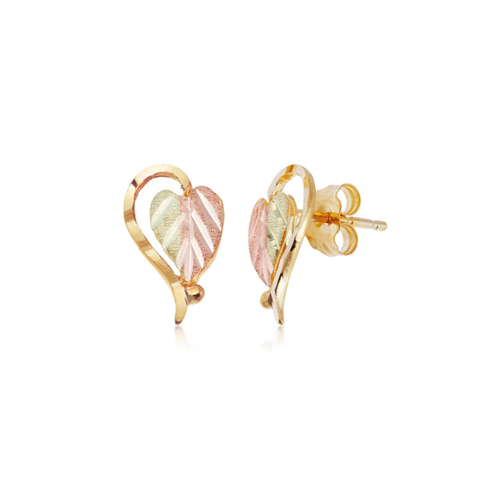 10K yellow gold two-tone leaf half heart earrings by Landstrom's Black Hills Gold
