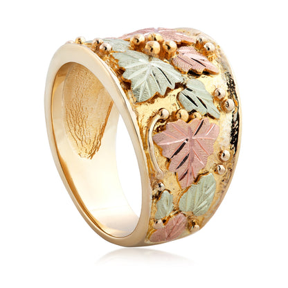 10K yellow gold men's leaf and grape textured wide ring by Landstrom's Black Hills Gold