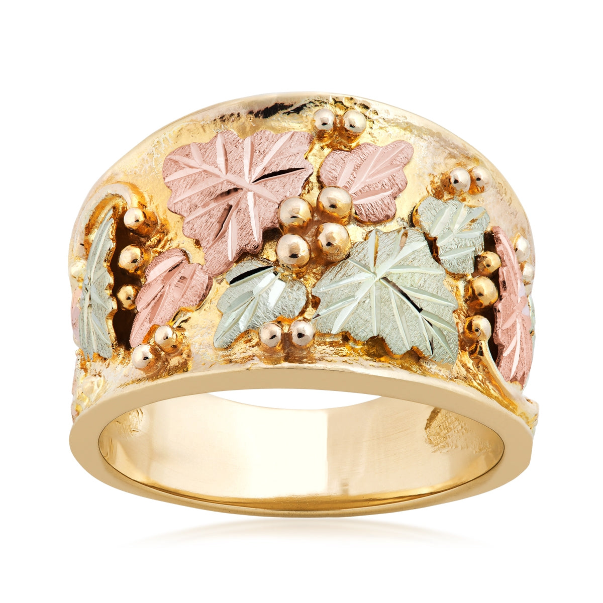 10K yellow gold men's leaf and grape textured wide ring by Landstrom's Black Hills Gold