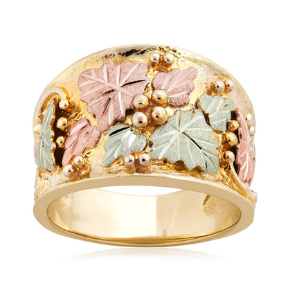 10K yellow gold men's leaf and grape textured wide ring by Landstrom's Black Hills Gold