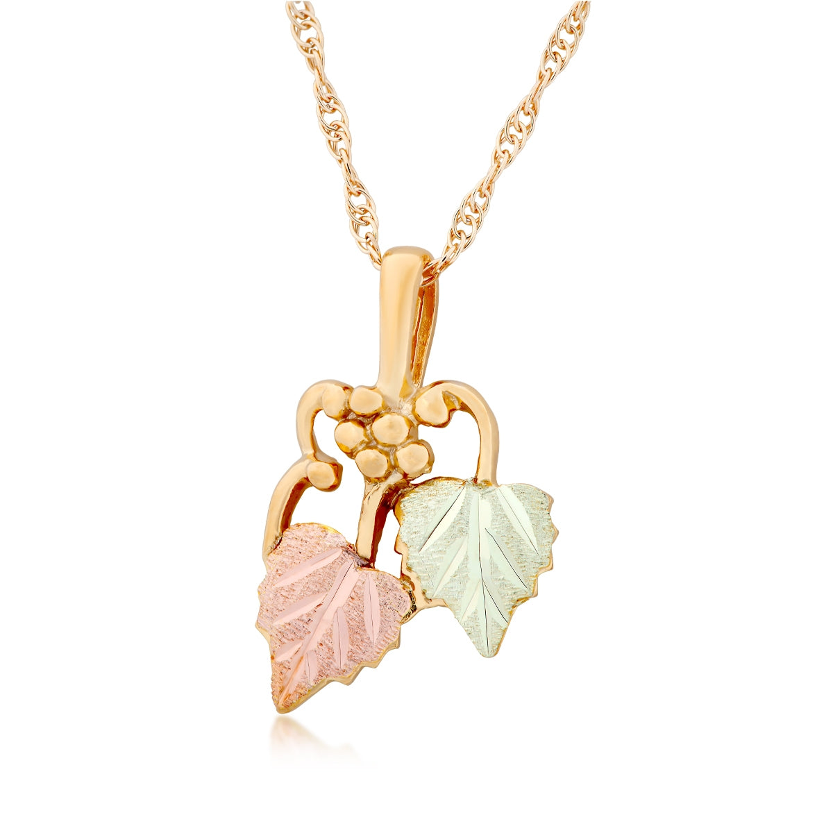 10K yellow gold double leaf and grapevine cluster pendant by Landstrom's Black Hills Gold