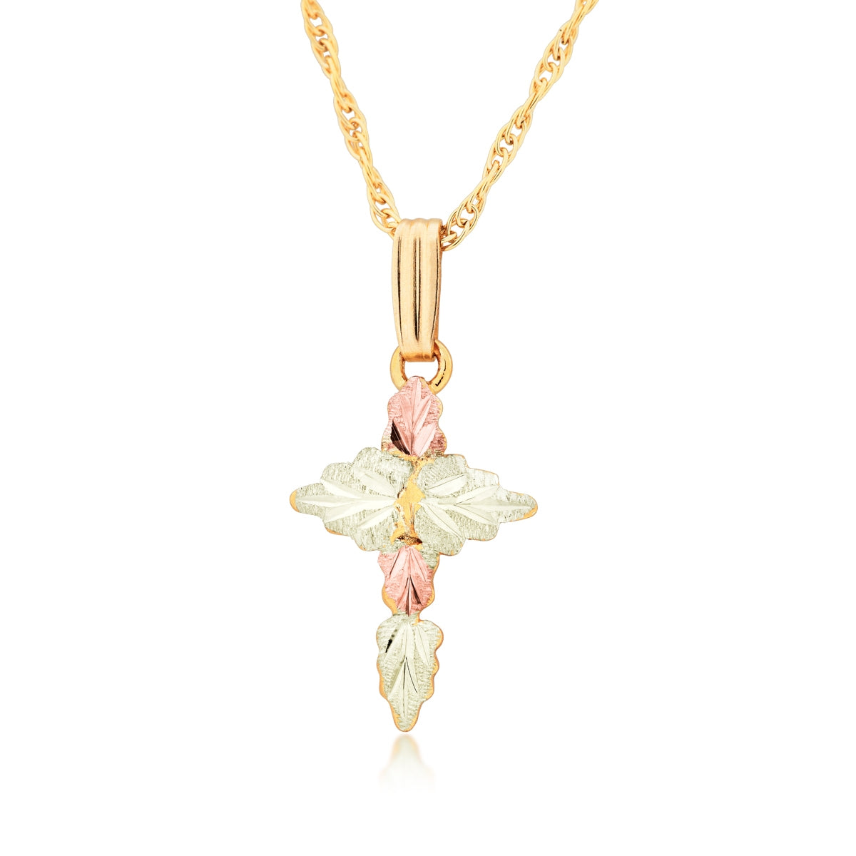 10K yellow gold leaf cross pendant featuring grape center by Landstrom's Black Hills Gold
