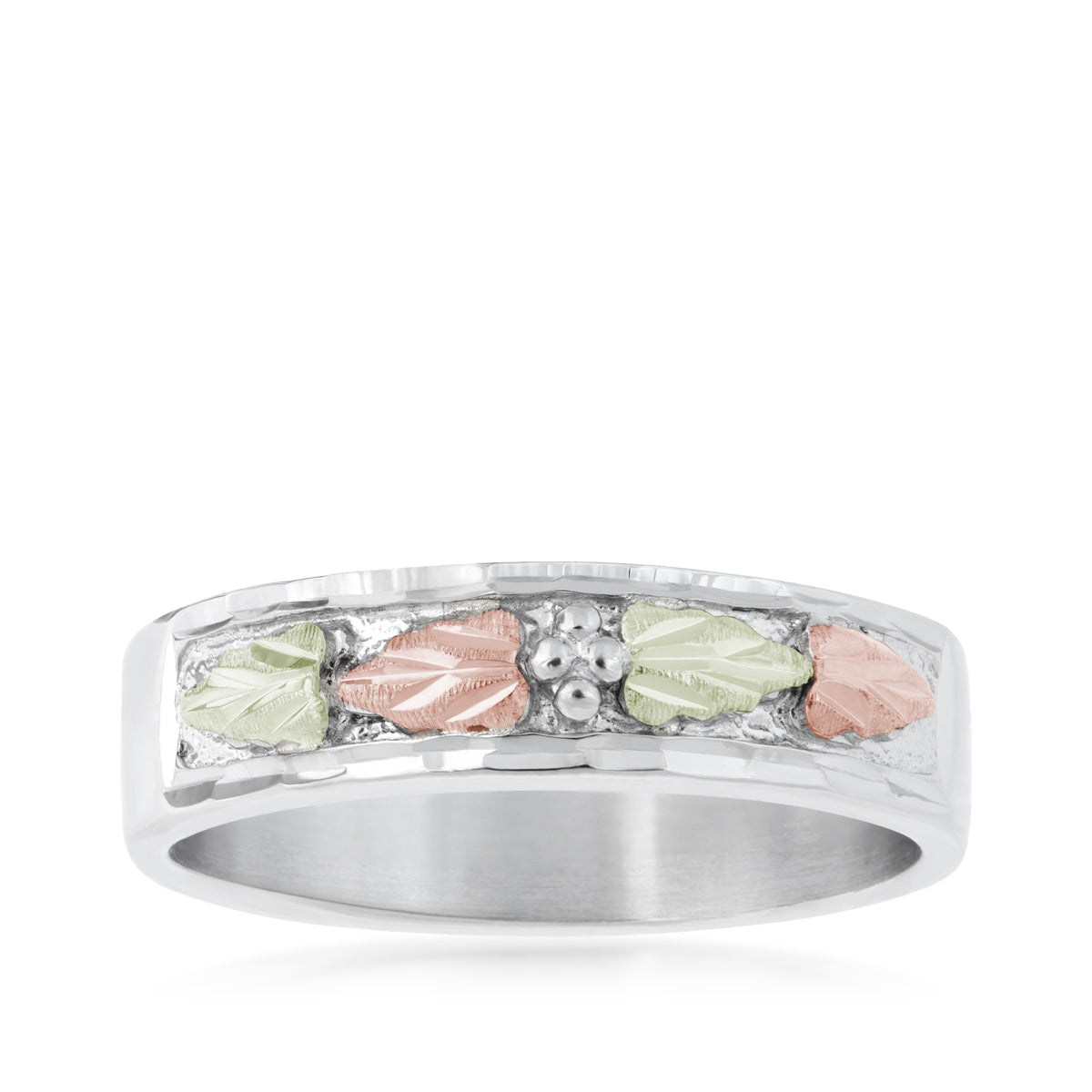 Sterling silver four leaf diamond cut wedding ring by Landstrom's Black Hills Gold