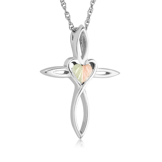 Sterling silver heart center cross pendant by Landstrom's Black Hills Gold