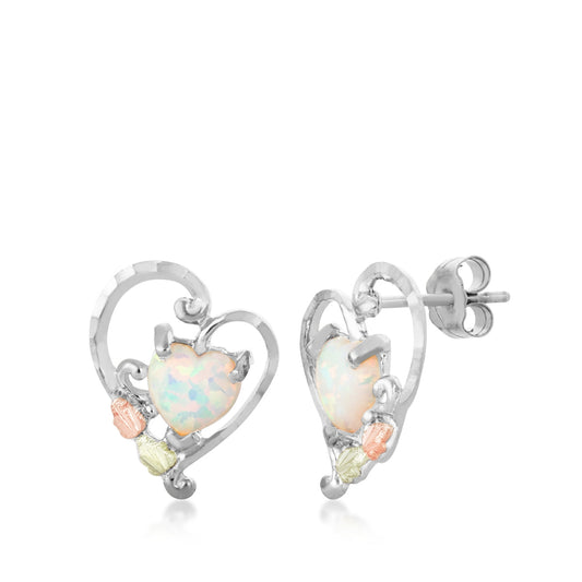 Sterling silver created heart opal diamond cut earrings by Landstrom's Black Hills Gold
