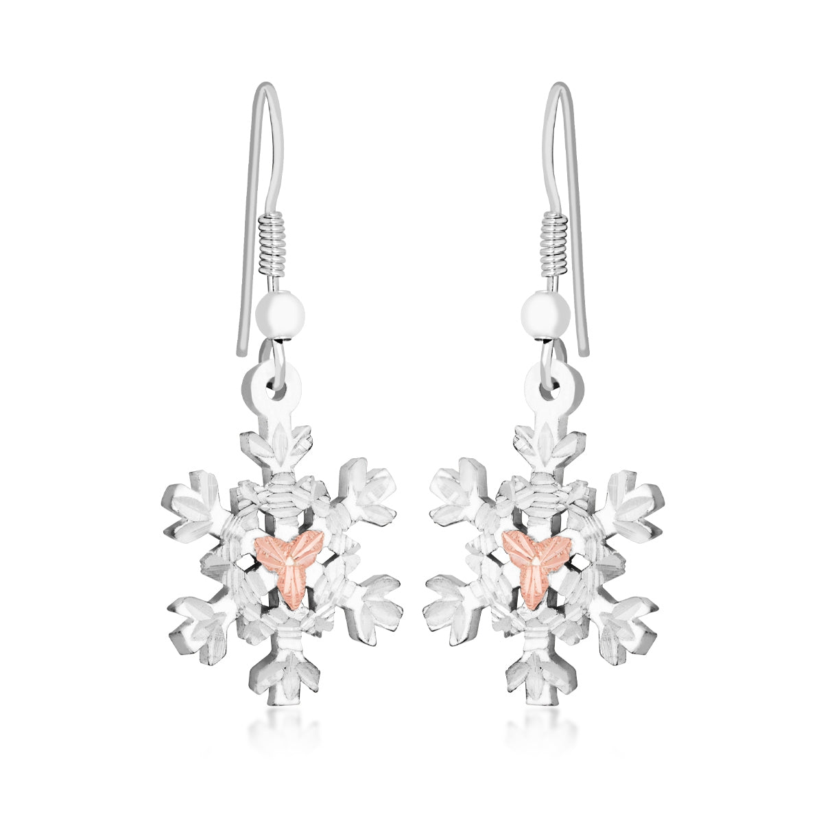 Sterling silver pink leaf snowflake dangle earrings by Landstrom's Black Hills Gold