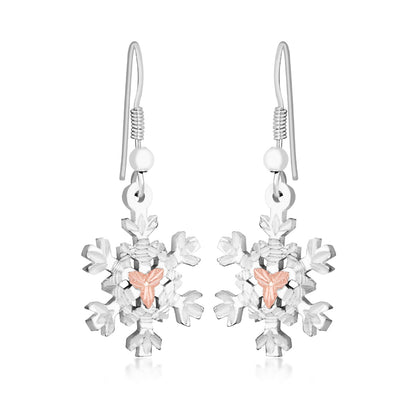 Sterling silver pink leaf snowflake dangle earrings by Landstrom's Black Hills Gold