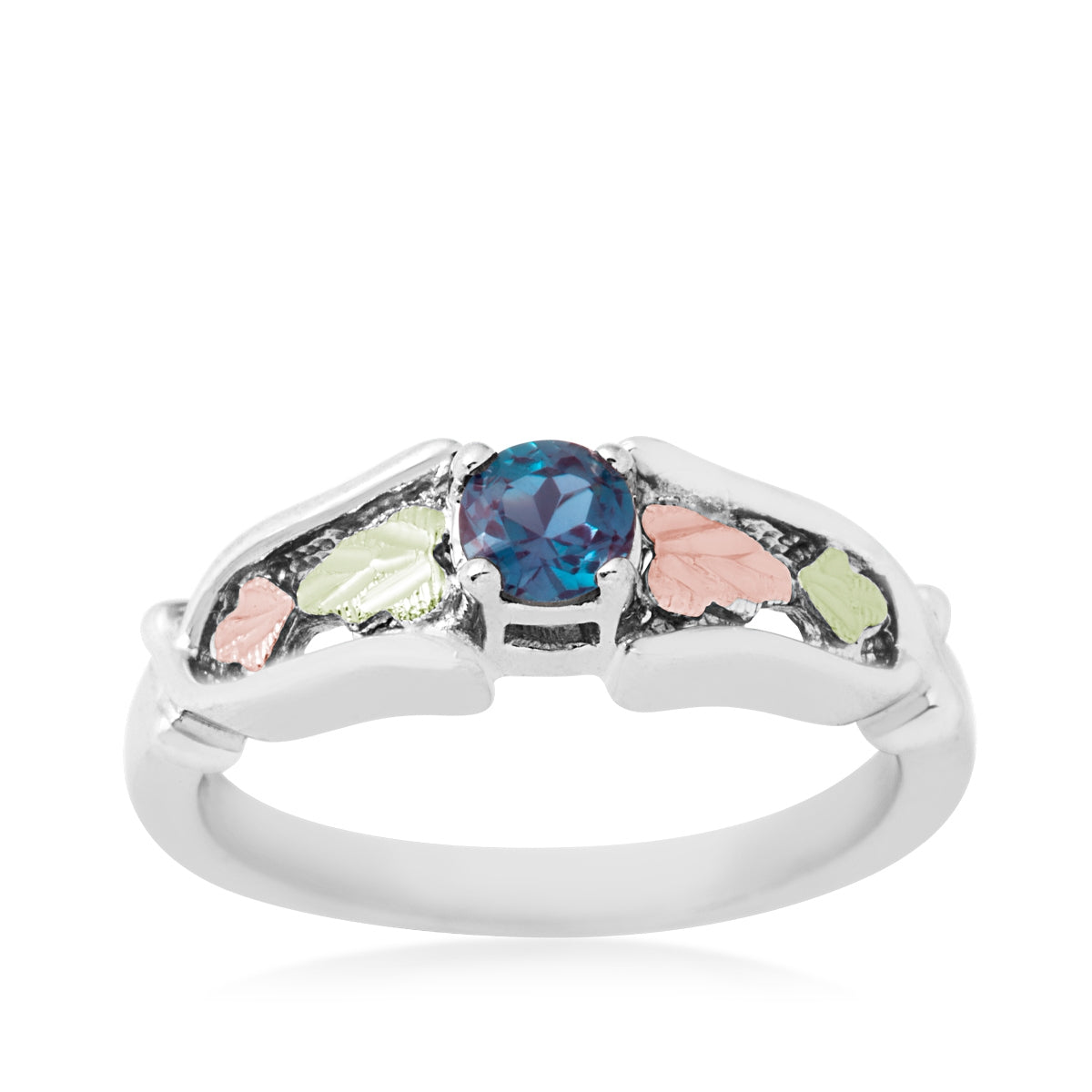 Sterling silver round alexandrite and leaf ring by Landstrom's Black Hills Gold