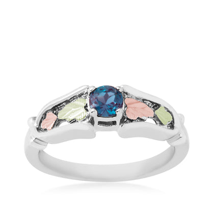 Sterling silver round alexandrite and leaf ring by Landstrom's Black Hills Gold