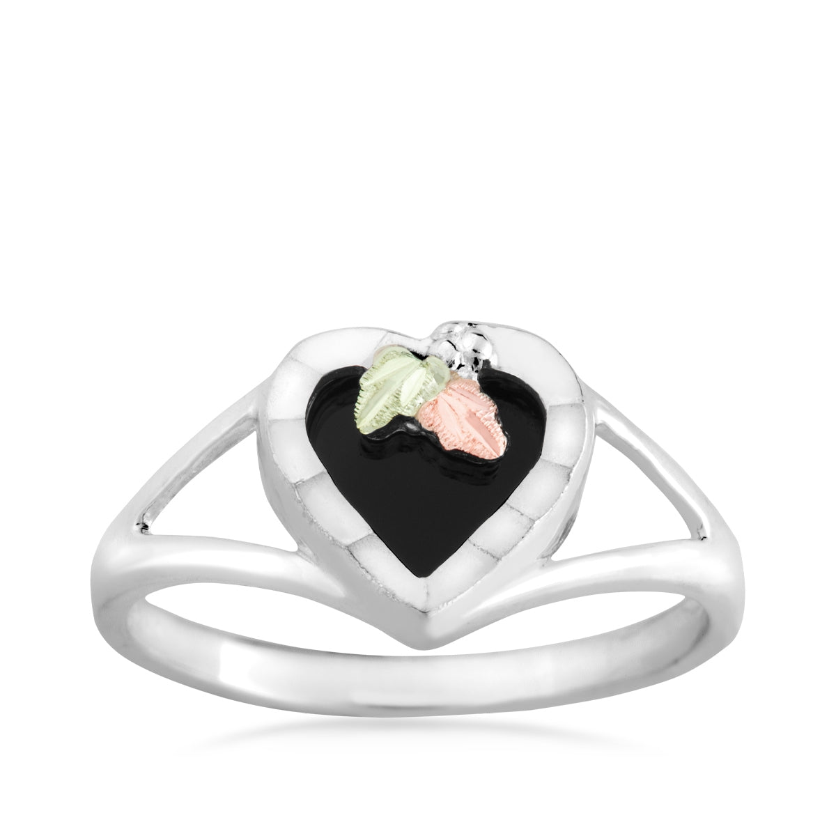 Sterling silver heart onyx split shank ring by Landstrom's Black Hills Gold