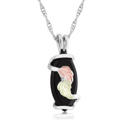 Sterling silver marquise onyx leaf pendant by Landstrom's Black Hills Gold