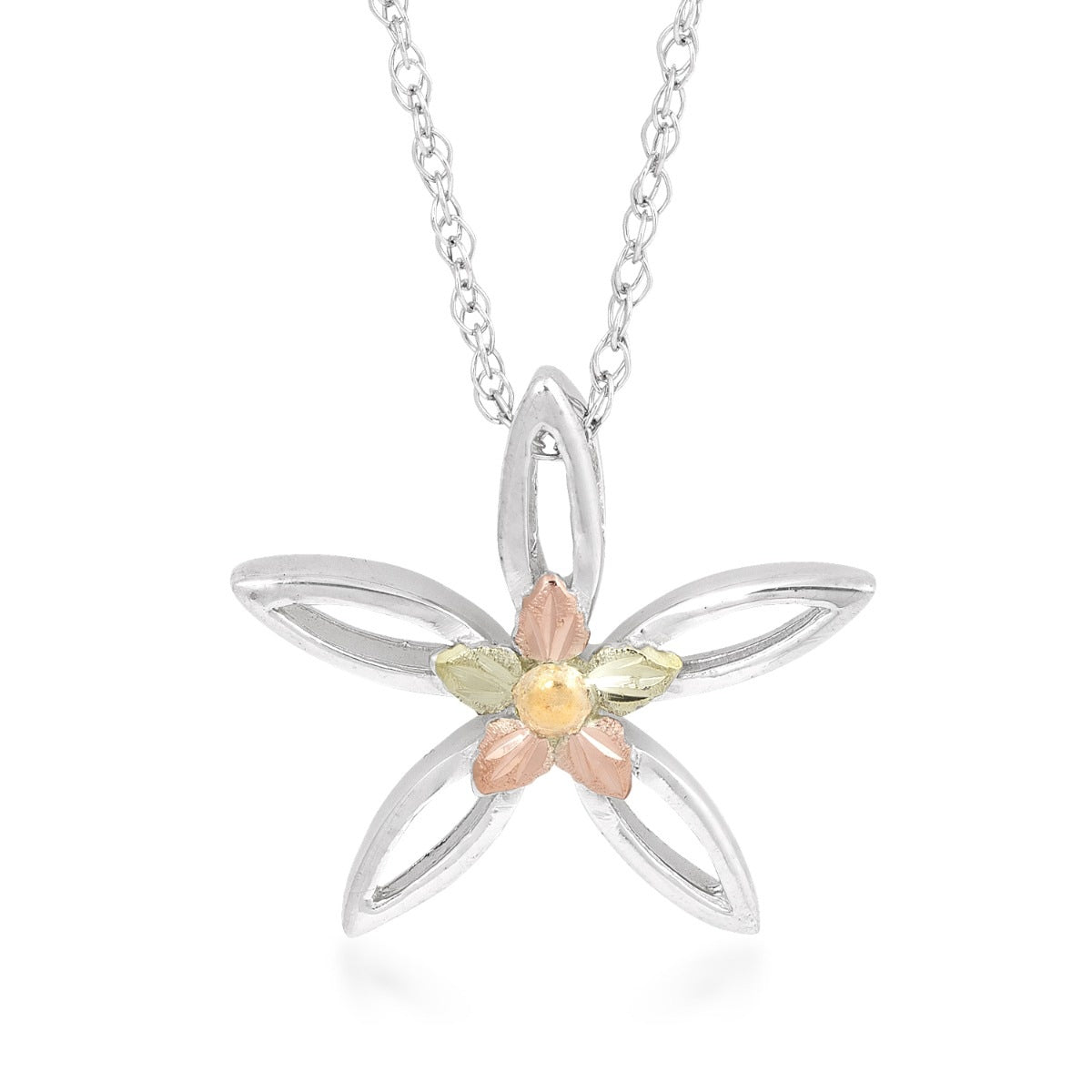 Sterling silver marquise petal flower pendant by Landstrom's Black Hills Gold