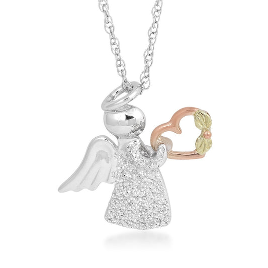 Angel and heart pendant in sterling silver and 10K pink gold by Landstrom's Black Hills Gold