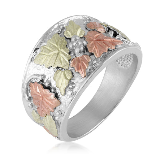 Sterling silver leaf and grape wide ring by Landstrom's Black Hills Gold