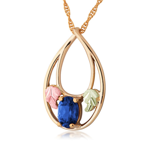 10K yellow gold created oval sapphire teardrop pendant by Landstrom's Black Hills Gold