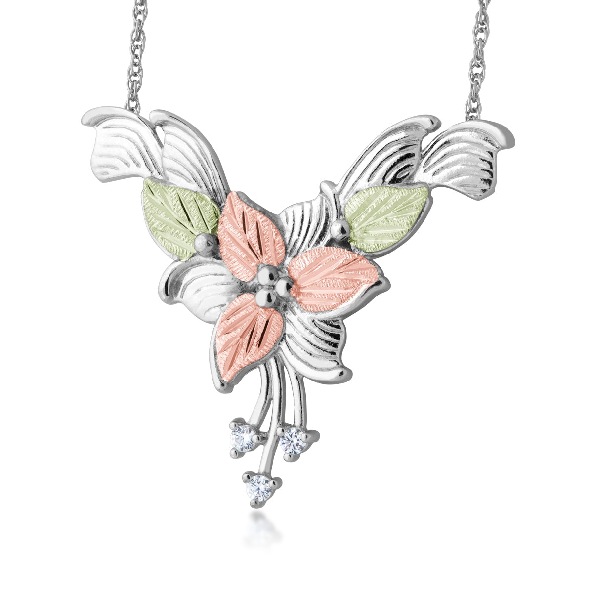 Sterling silver cubic zirconia flower necklace by Landstrom's Black Hills Gold
