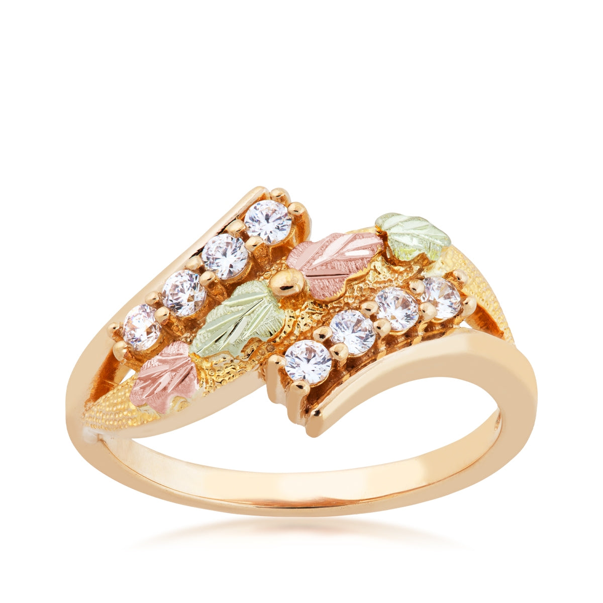 10K yellow gold cubic zirconia and leaf wrap ring by Landstrom's Black Hills Gold
