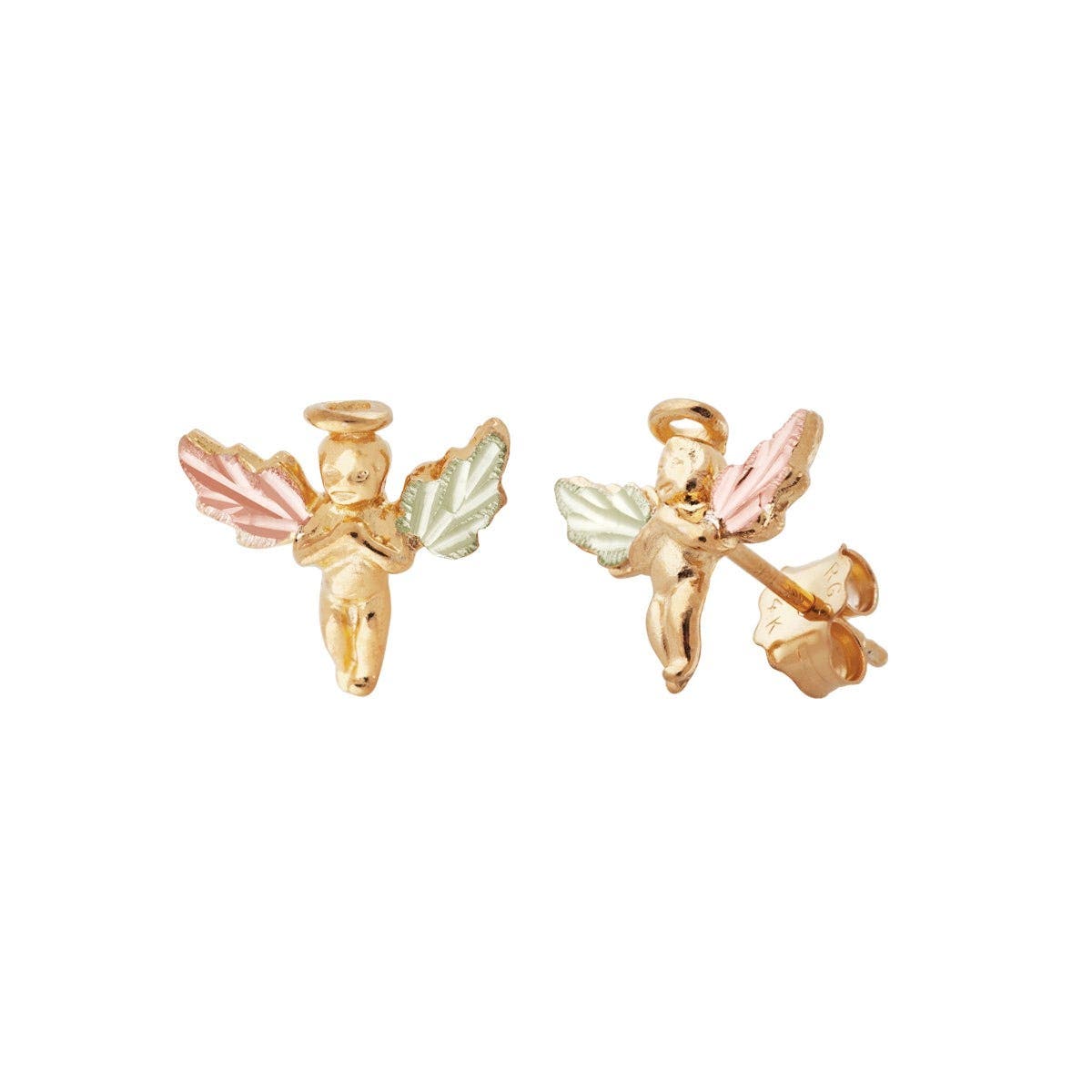 10K yellow gold guardian angel earrings featuring leaf wings by Mt. Rushmore Black Hills Gold