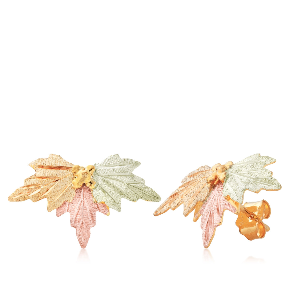 10K yellow gold triple leaf featuring grape cluster center earrings by Landstrom's Black Hills Gold