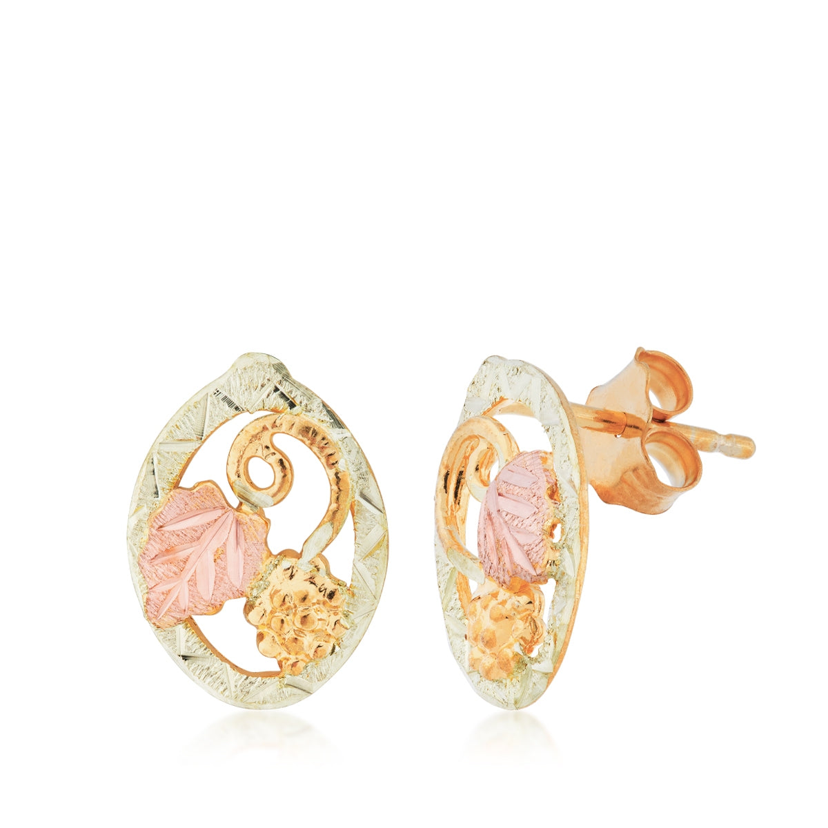 10K yellow gold open oval leaf and grape earrings by Landstrom's Black Hills Gold
