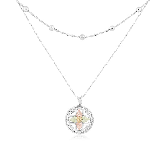 Sterling silver layered bead chain and rope texture circle pendant by Landstrom's Black Hills Gold