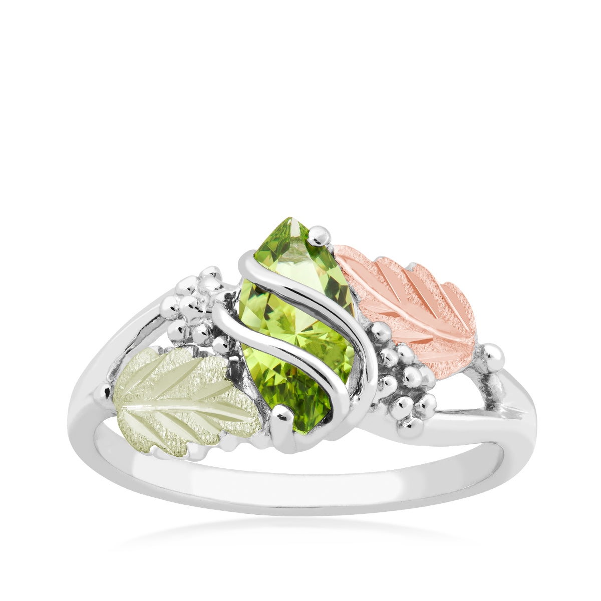 Sterling silver synthetic marquise peridot grapevine ring by Landstrom's Black Hills Gold