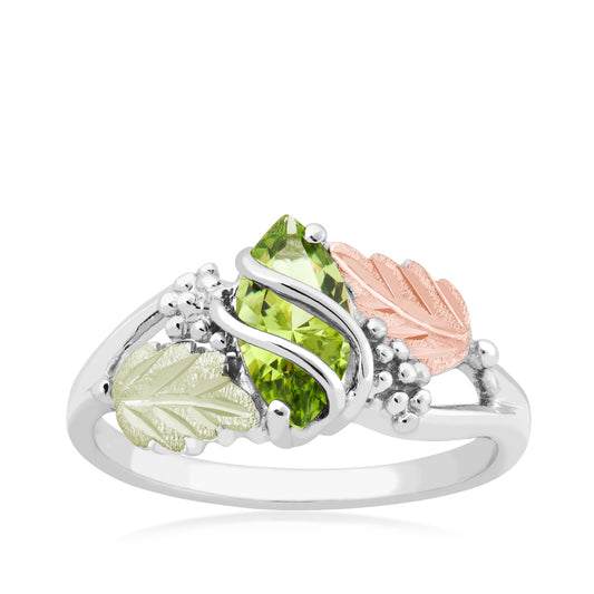 Sterling silver synthetic marquise peridot grapevine ring by Landstrom's Black Hills Gold