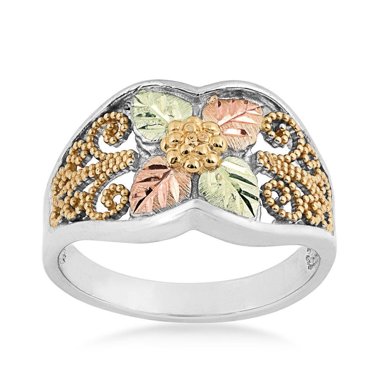 Sterling silver and 10K yellow gold grape cluster and milgrain filigree ring by Mt. Rushmore Black Hills Gold