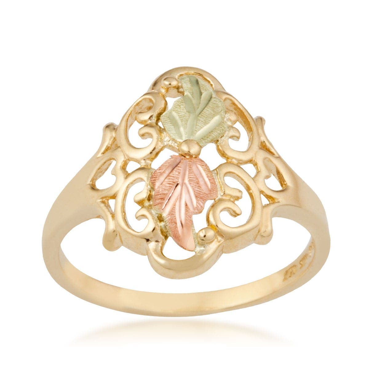 10K yellow gold double leaf vintage filigree ring by Mt. Rushmore Black Hills Gold