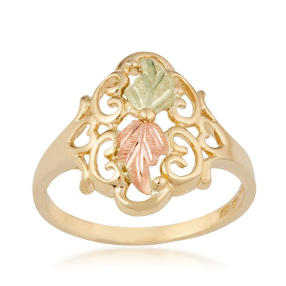 10K yellow gold double leaf vintage filigree ring by Mt. Rushmore Black Hills Gold