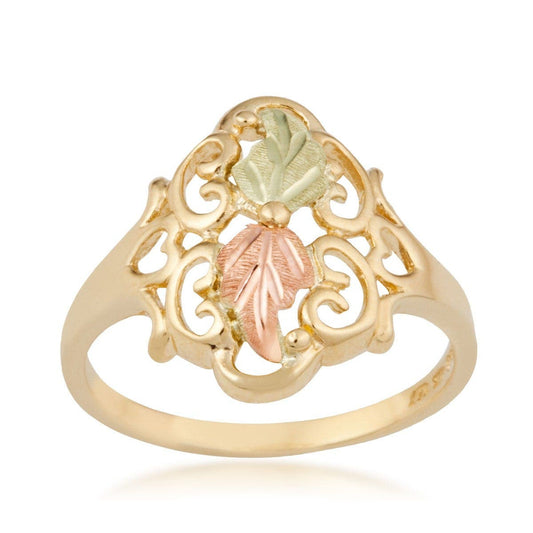 10K yellow gold double leaf vintage filigree ring by Mt. Rushmore Black Hills Gold