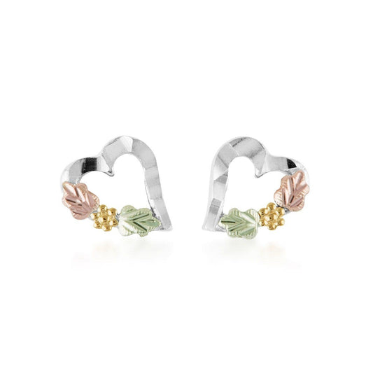 Sterling silver diamond cut small open heart earrings by Mt. Rushmore Black Hills Gold