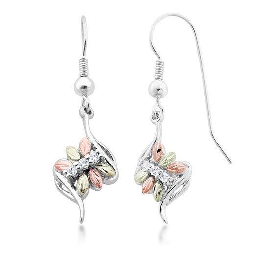 Sterling silver round 3-stone cubic zirconia bypass dangle earrings by Landstrom's Black Hills Gold