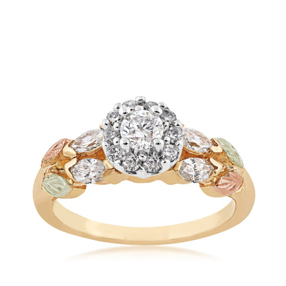 10K yellow gold 3/4 ct. tw. round and marquise diamond halo engagement ring by Landstrom's Black Hills Gold