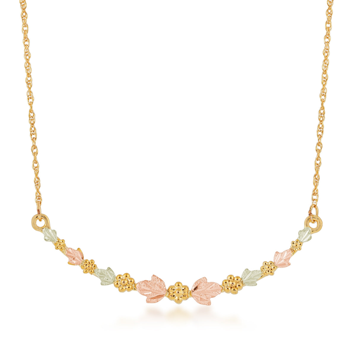 10K yellow gold curved leaf and grape bar necklace by Landstrom's Black Hills Gold