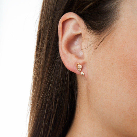 10K yellow gold pink and green leaf vine earrings by Mt. Rushmore Black Hills Gold