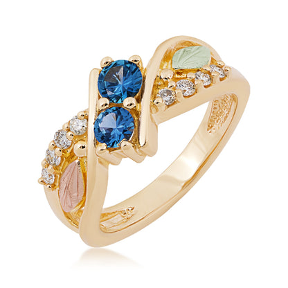 10K yellow gold round 2-stone Yogo sapphire and 1/6 ct. tw. diamond ring by Landstrom's Black Hills Gold