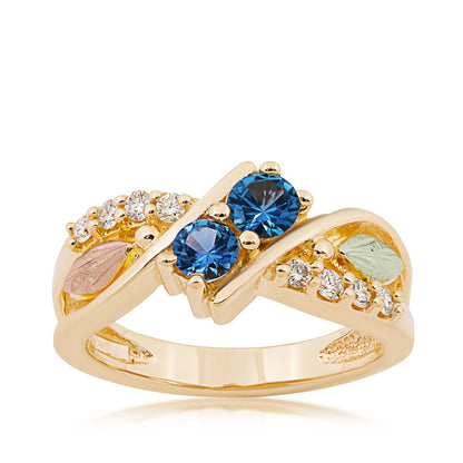 10K yellow gold round 2-stone Yogo sapphire and 1/6 ct. tw. diamond ring by Landstrom's Black Hills Gold