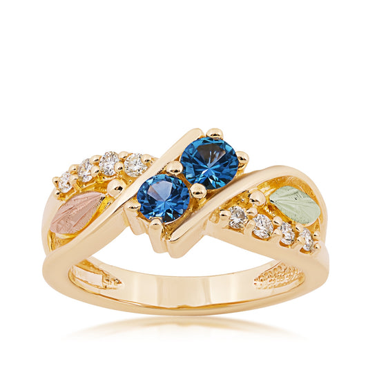 10K yellow gold round 2-stone Yogo sapphire and 1/6 ct. tw. diamond ring by Landstrom's Black Hills Gold