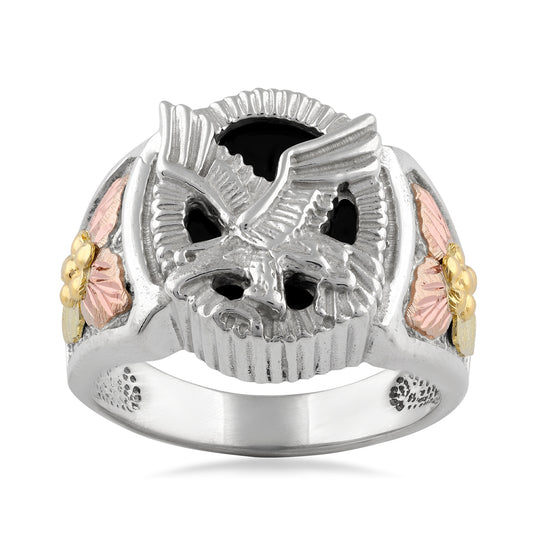 Sterling silver men's oval onyx and eagle ring by Mt. Rushmore Black Hills Gold