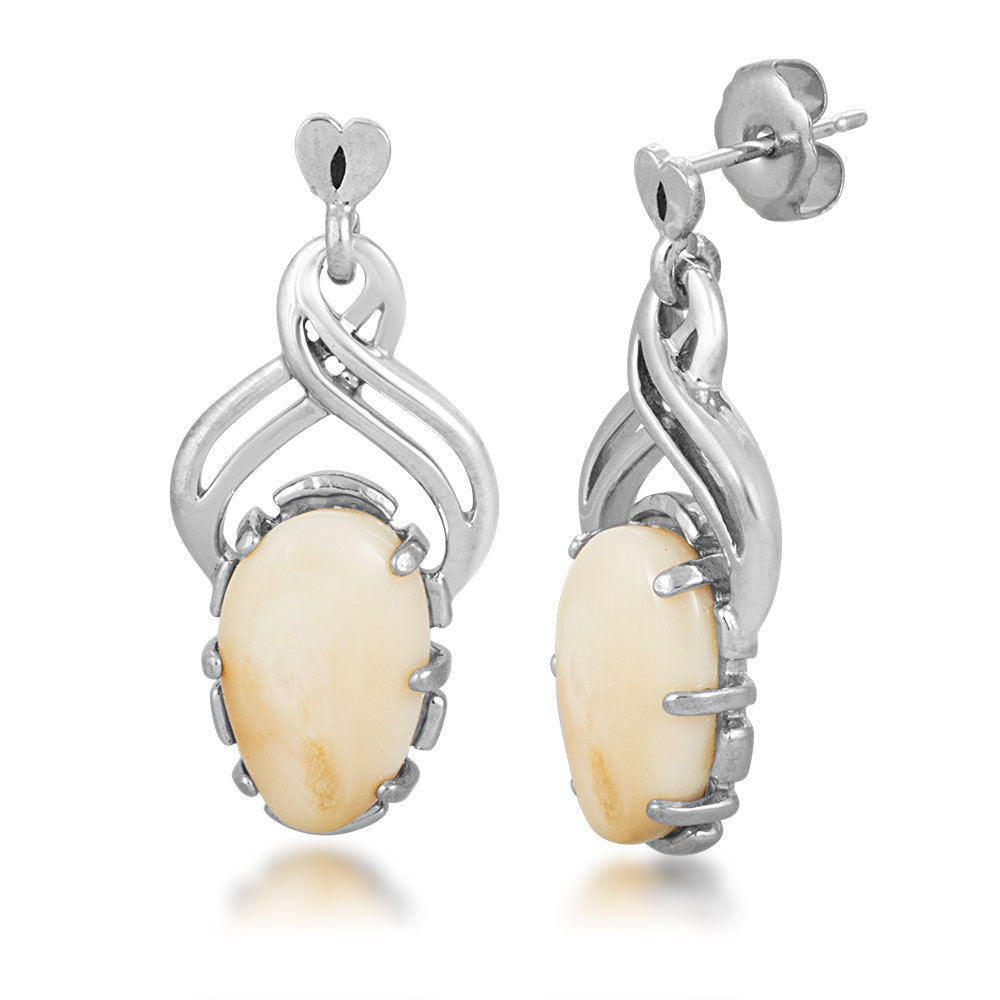Sterling silver women's elk ivory cabochon cut dangle earrings