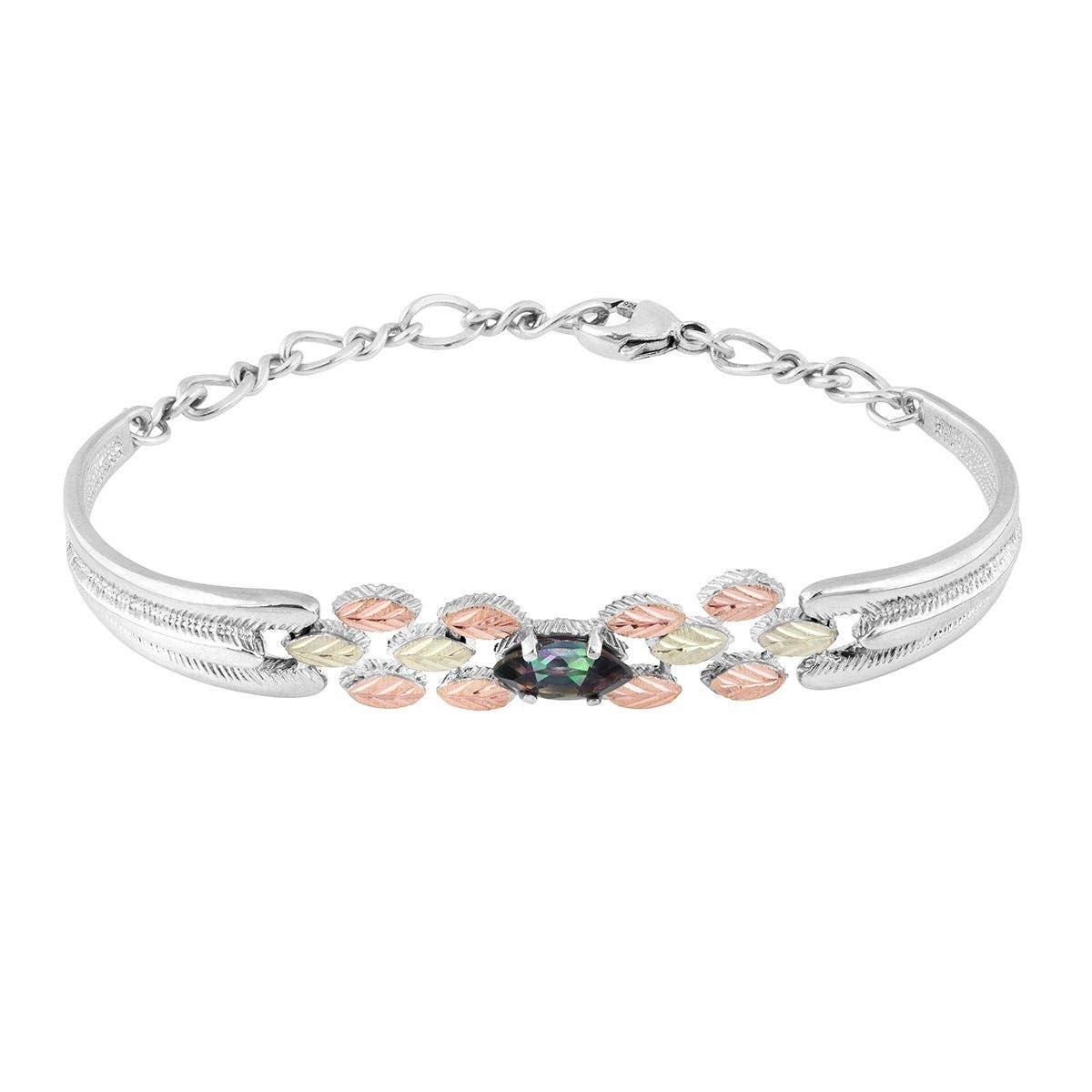 Sterling silver marquise mystic fire topaz and leaf bracelet by Mt. Rushmore Black Hills Gold