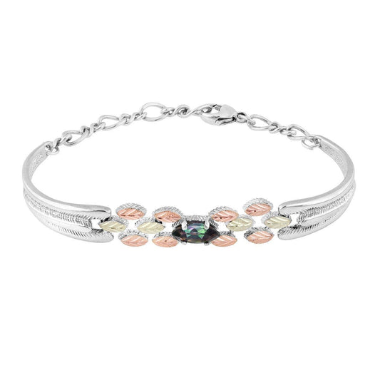 Sterling silver marquise mystic fire topaz and leaf bracelet by Mt. Rushmore Black Hills Gold