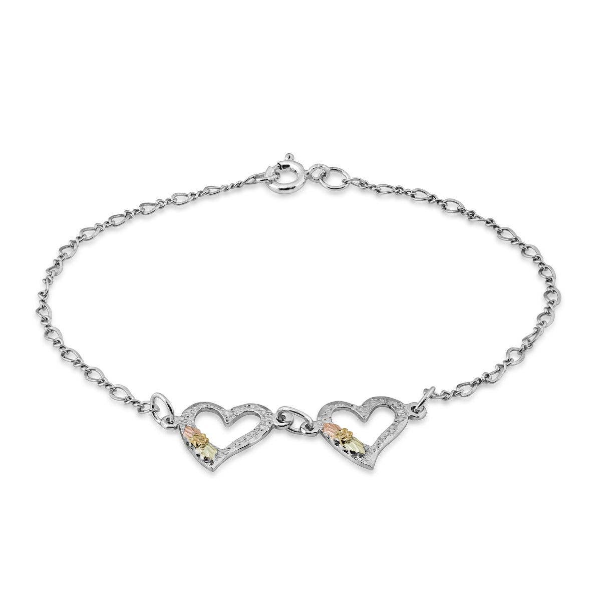 Sterling silver 8" double heart bracelet by Mt. Rushmore Black Hills Gold