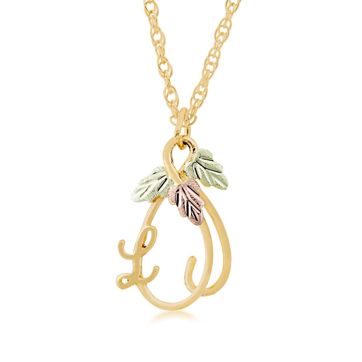 10K yellow gold hanging vine featuring leaves initial letter l pendant by Mt. Rushmore Black Hills Gold